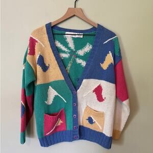 Vintage Hand Knit Golf Cardigan Sweater Medium Rare